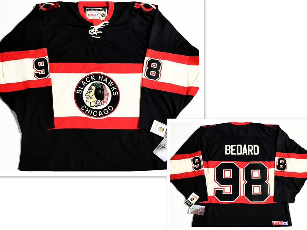 Men%27s Chicago Blackhawks #98 Connor Bedard CCM Classic Black Licensed Hockey Jersey->new york islanders->NHL Jersey